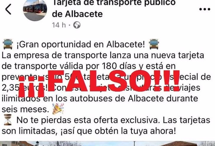 Albacete alerta sobre estafa en redes sociales relacionada con falso bono de transporte urbano