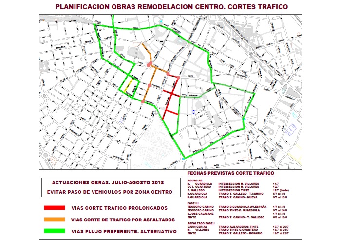 Información detallada de los cortes de calles del final de la primera fase de la peatonalización del centro de Albacete